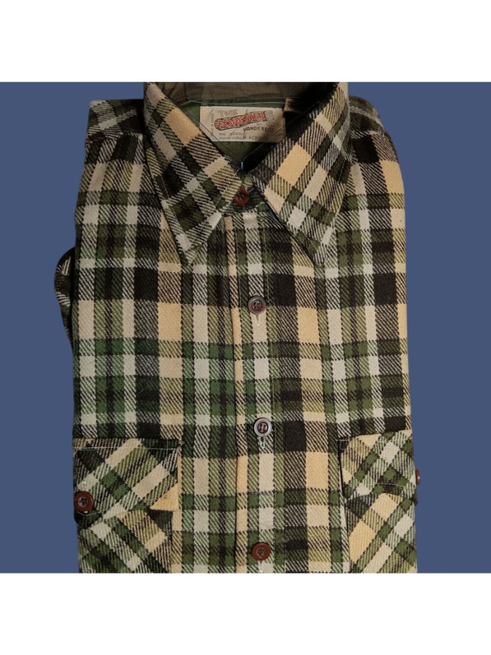 Vintage Small Flannel Shirt 1970's Mens Vanderbilt Plaid Deck Skater Acrylic NOS